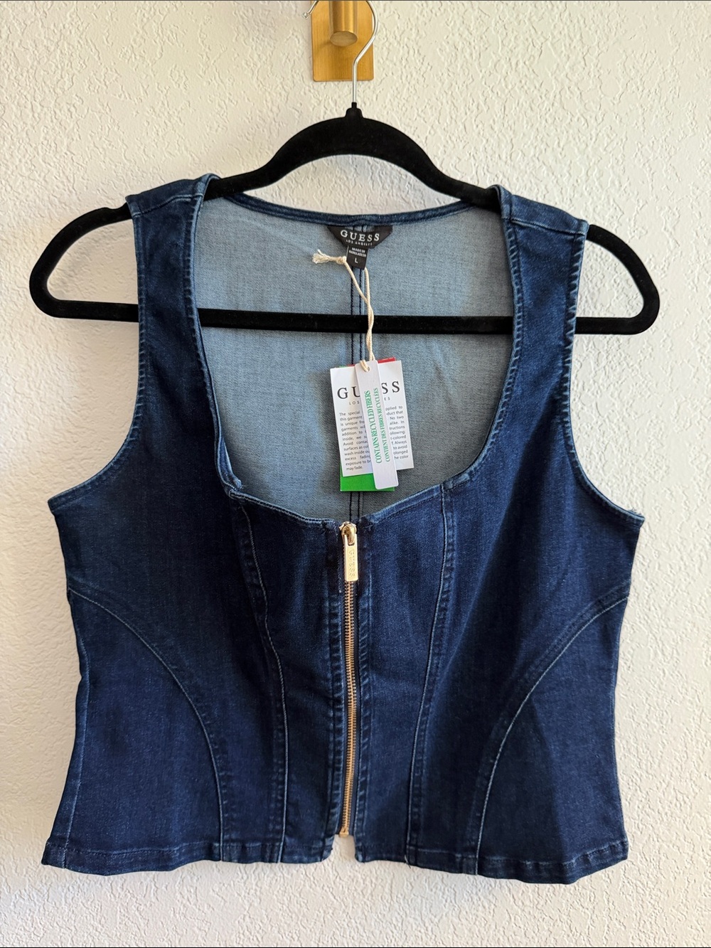 Guess Navy Blue Denim Zip-Front Tank Top